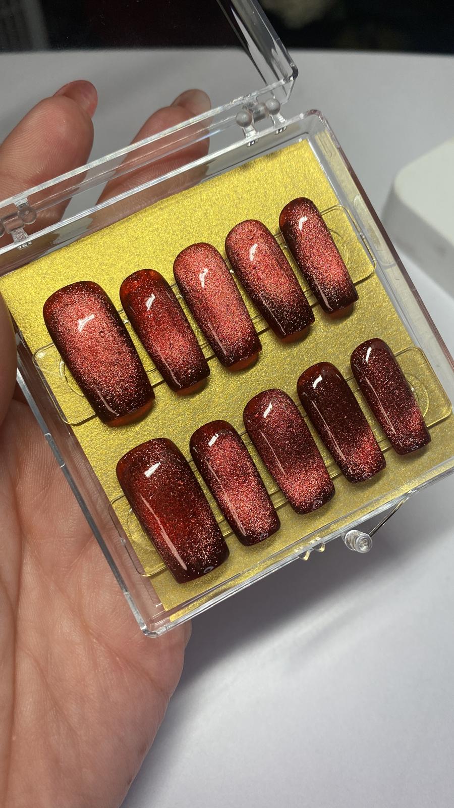 Red cat eye press on nails