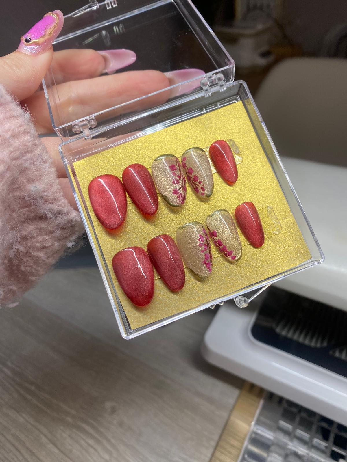 Cherry Blossom Cat eye press on nails