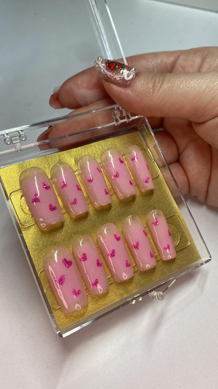 Pink heart press on nails